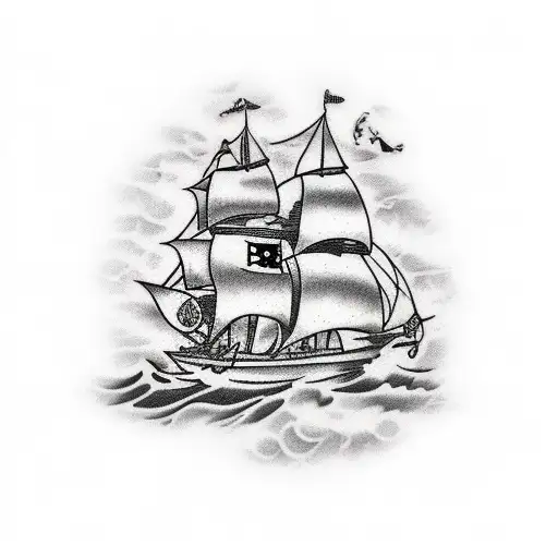 pirate ship black flag tattoo design idea