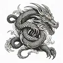 A fierce dragon intertwined with a karate black belt tattoo design idea