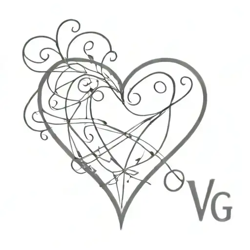 Arrange the letters D, G and V in the shape of a simple love heart tattoo design idea