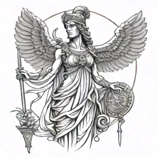 athena greek goddess statue full body tattoo design idea