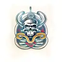 Viking with skull and snake tattoo design idea