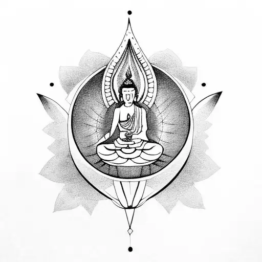 buddhist element, tree, bumblebee, allseeing eye tattoo design idea