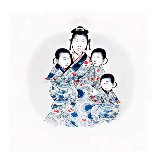 mother with three children tattoo design idea