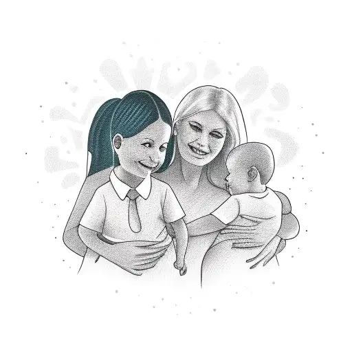 mother with three children tattoo design idea