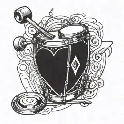 drums and heart shaped lock tattoo design idea