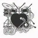 drums and heart shaped lock tattoo design idea