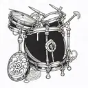 drums and heart shaped lock tattoo design idea