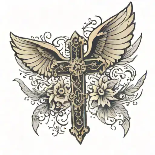 cross with wings spread tattoo design idea