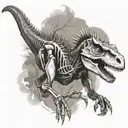 velociraptor skeleton hunting, seen from the side tattoo design idea