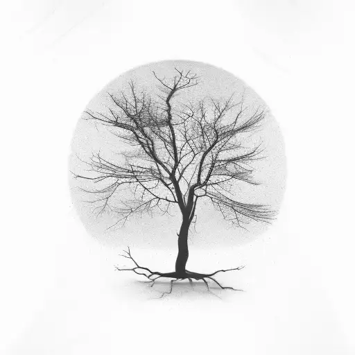 silhouette of leafless tree that looks like a hand reaching up tattoo design idea