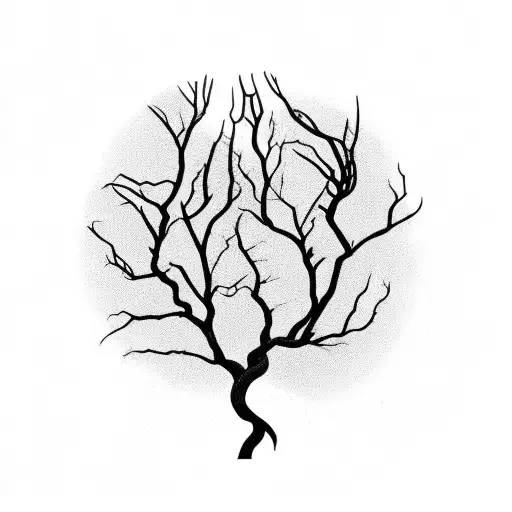 silhouette of leafless tree that looks like a hand reaching up tattoo design idea