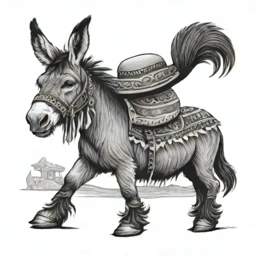donkey wearing a sombrero tattoo design idea