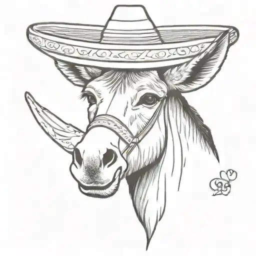 donkey wearing a sombrero tattoo design idea