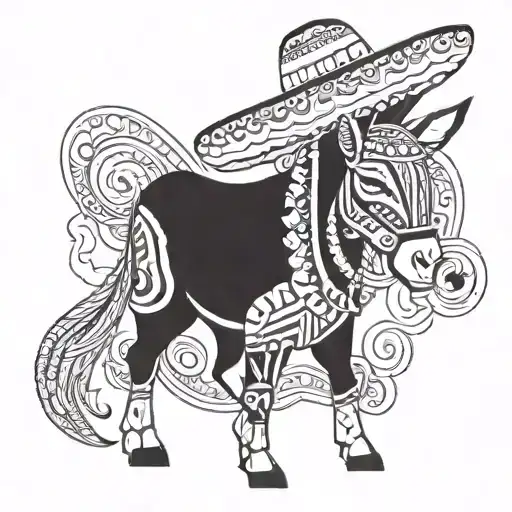 donkey wearing a sombrero tattoo design idea