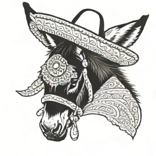 donkey wearing a sombrero tattoo design idea