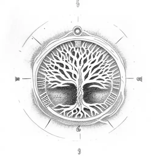 Tree of life with clockwork roots tattoo design idea