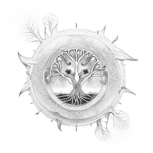Tree of life with clockwork roots tattoo design idea