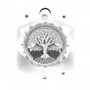 Tree of life with clockwork roots tattoo design idea