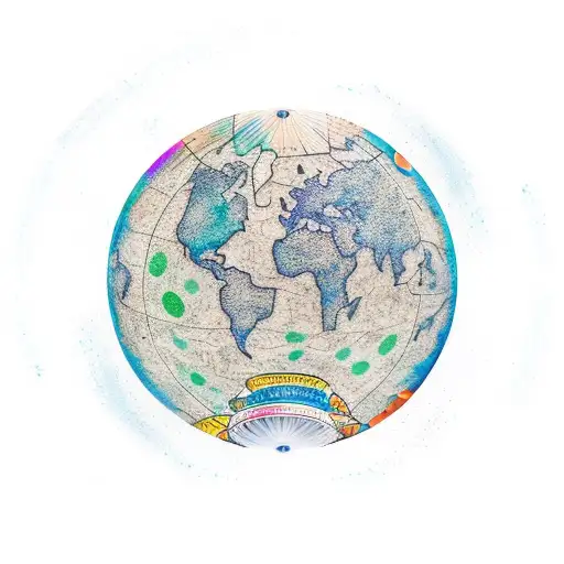 A potter's wheel with continents spinning on it tattoo design idea