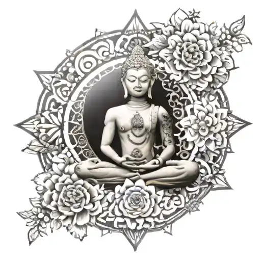 7 chakras with lotis flower and buddist knots and a sun  tattoo design idea