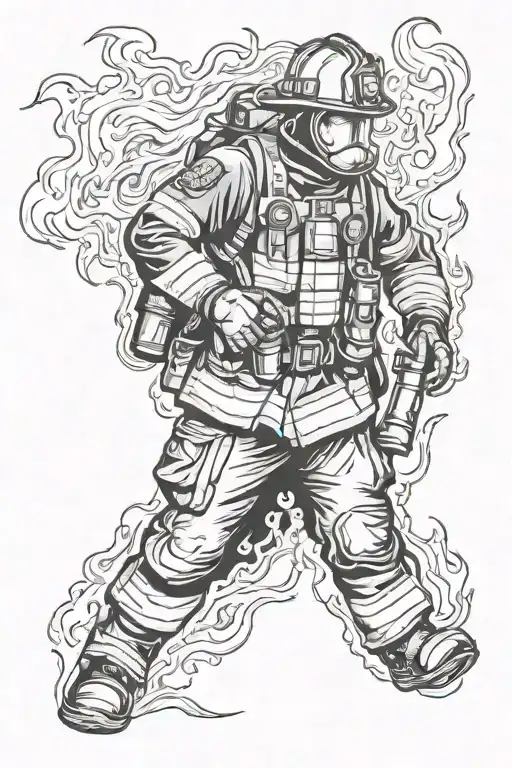 firefighter battling flames tattoo design idea