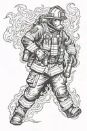 firefighter battling flames tattoo design idea