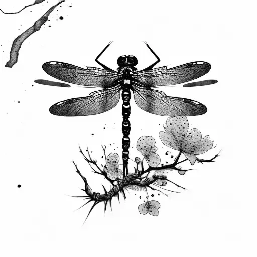 cherry blossom dragonfly death pain grief noose ink splatter blood tattoo design idea