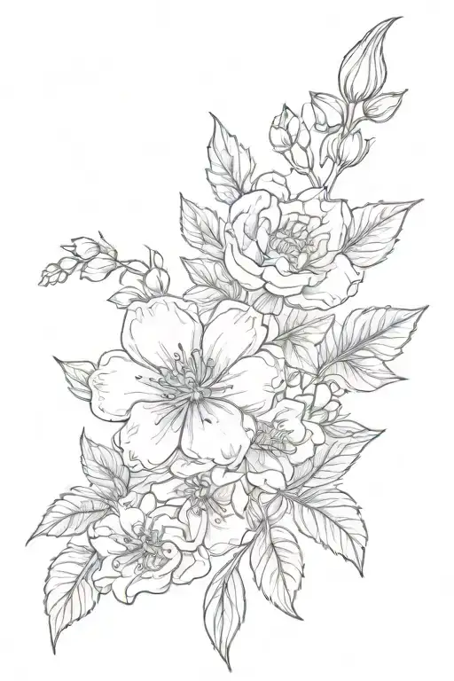 two birth flowers intertwined with names in the stems. Emma is born in July and Alana was born in September  tattoo design idea