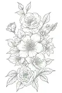 two birth flowers intertwined with names in the stems. Emma is born in july and Alana is born in September  tattoo design idea