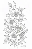 two birth flowers intertwined with names in the stems. Emma is born in july and Alana is born in September  tattoo design idea