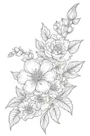 two birth flowers intertwined with names in the stems. Emma is born in July and Alana was born in September  tattoo design idea