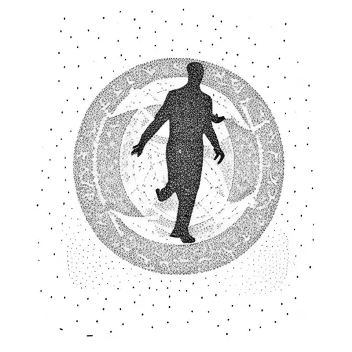 A silhouette of a person walking through a starry night sky tattoo design idea
