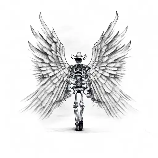 Skeleton cowboy with wings tattoo design idea