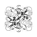 patchwork tattoo sleeve, black and white, fine line tattoo style, two vines running down the length of the armnaturally  tattoo design idea