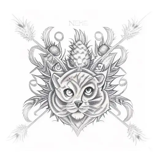 the writing AJ Candlish with tartan and thistle tattoo design idea