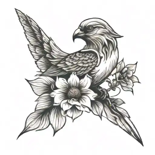 mom on shoulder bird mountains love flower  tattoo design idea