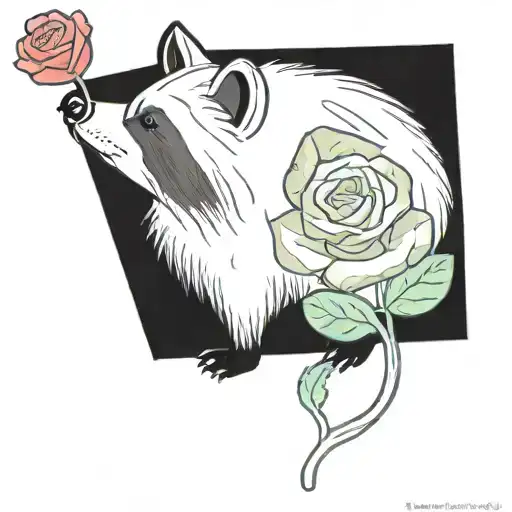 raccoon on 4 with side profile holding a rose and looking to the left sketch draw   tattoo design idea