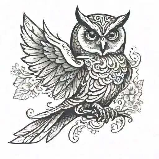 owl with wings spread wide tattoo design idea