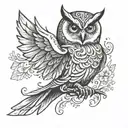 owl with wings spread wide tattoo design idea