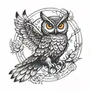 owl with wings spread wide tattoo design idea