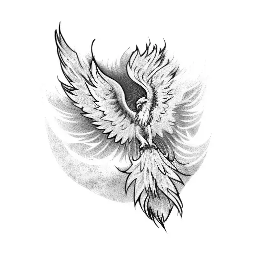 A majestic phoenix soaring above a mountain range tattoo design idea