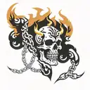 skull with chains and fire flames tattoo design idea