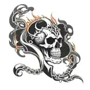 skull with chains and fire flames tattoo design idea