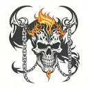 skull with chains and fire flames tattoo design idea