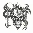 skull with chains and fire flames tattoo design idea