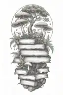 Forest setting filled with fern leaves and mushrooms, berries thorns. norse style should be incorporated, and runes tattoo design idea