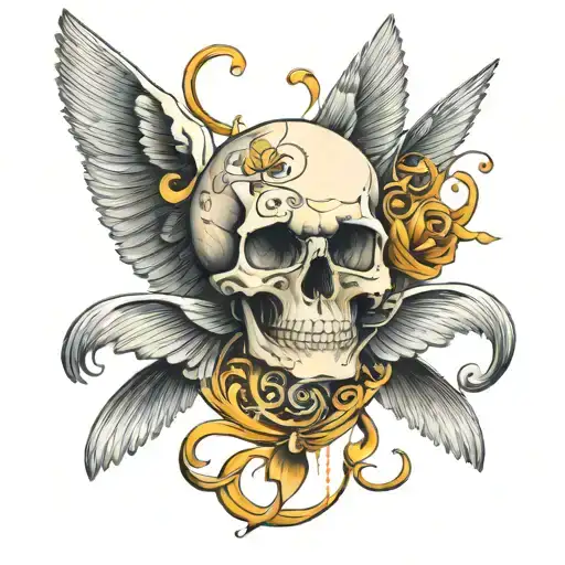 skull music wings strength inspired tattoo design idea