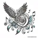 music notes wings flying past present future tattoo design idea
