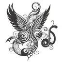 music notes wings flying past present future tattoo design idea