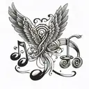 music notes wings flying past present future tattoo design idea